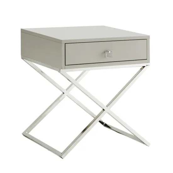 Laila Modern Square Lacquered Metal X-Leg Side/Accent Table/ Nightstand Light Grey/Chrome {3}