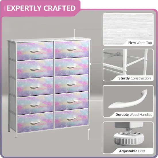 Sorbus Dresser with 10 Drawers - Storage Unit Organizer Chest for Clothes - Bedroom, Room, Nursery, & Closet - Steel Frame, Wood Top & Handles, and Easy Pull Fabric Bins {3}