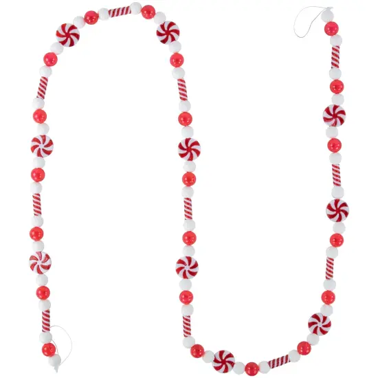 Northlight 6' Red and White Beaded Peppermint Candy Christmas Garland Unlit {7}