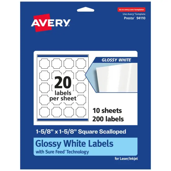 Avery Glossy White Square Scalloped Labels with Sure Feed, 1-5/8" x 1-5/8" {7}