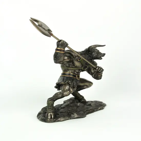 Greek Mythology Battle Ready Minotaur Bull / Man Bronzed Finish Statue {4}