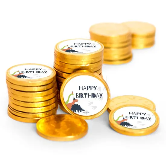 84ct Dinosaur Kid's Birthday Candy Party Favors Chocolate Coins (84 Count) - Gold Foil - By Just Candy {1}