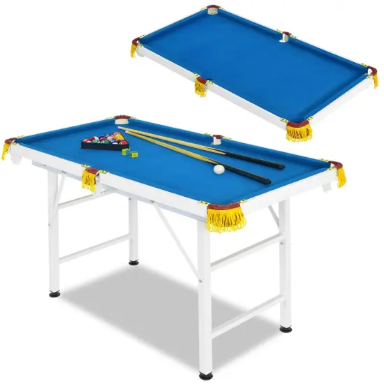 47 Inch Folding Billiard Table with Cues and Brush Chalk Blue {4}