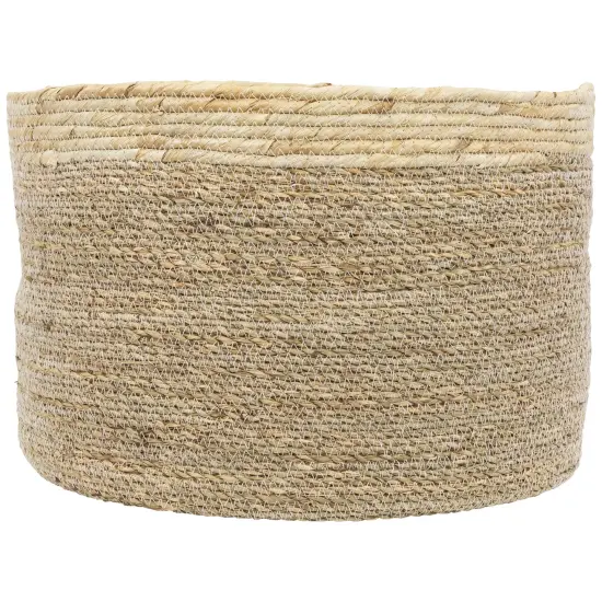 Northlight Set of 3 Twisted Weave and Zig Zag Sewn Seagrass Storage Baskets 16.5" Beige {5}