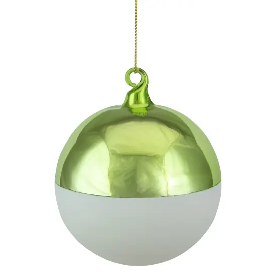 Northlight 3.5" Shiny Lime Green and Matte White Glass Christmas Ornament {1}