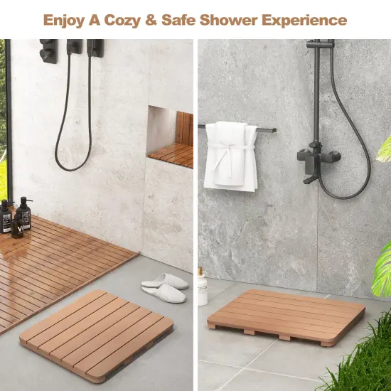 Costway 23.5" x 19" Bath Mat HIPS Spa Shower Mat for Bathroom with Non Slip Foot Pads Brown/White {6}