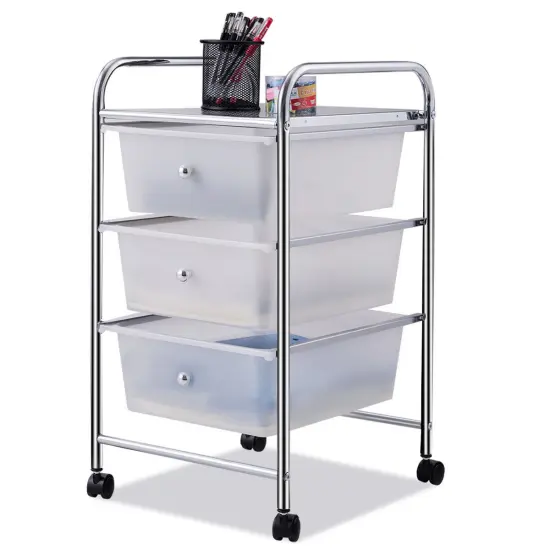 Costway 3 Drawers Metal Rolling Storage Cart Scrapbook Supply & Paper Home Office White {1}