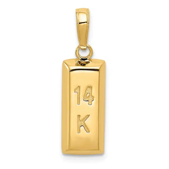 14K Yellow Gold 3D "14k Gold Bar" Charm Pendant Jewelry 22mm x 7mm {1}