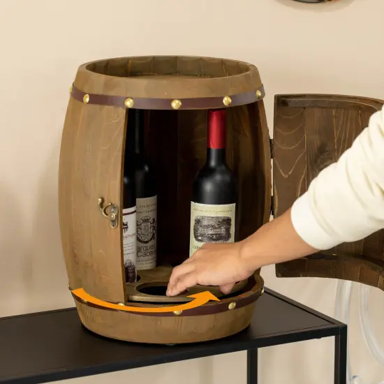 Vintage Wooden Barrel Shaped Wine Holder with a rotating turntable that allows easy access to your wine for Dining Room, Entryway, or Kitchen {6}