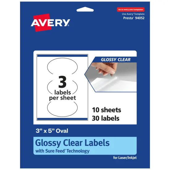 Avery Glossy Clear Oval Labels with Sure Feed, 3" x 5" {7}