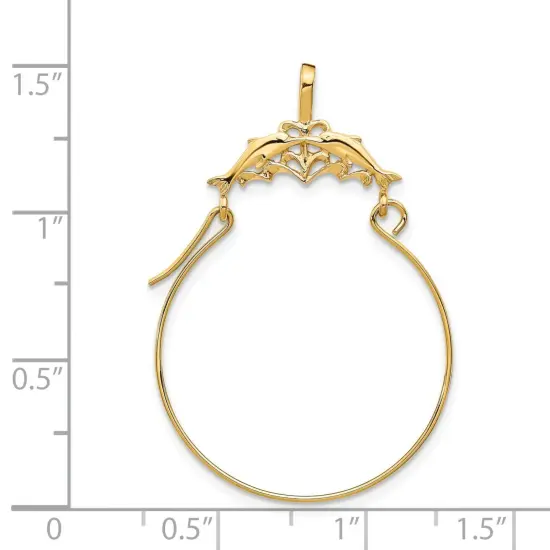 14K Gold Double Dolphins Charm Holder Pendant Jewelry 35mm x 22mm {2}