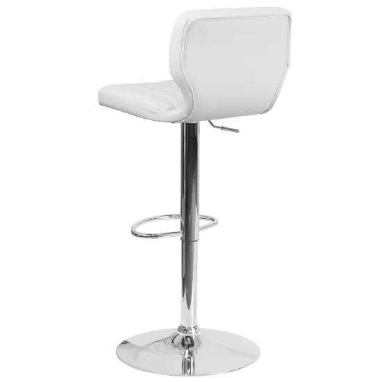 Emma and Oliver Vertical Stitch Back Swivel Adjustable Height Barstool White Vinyl {4}