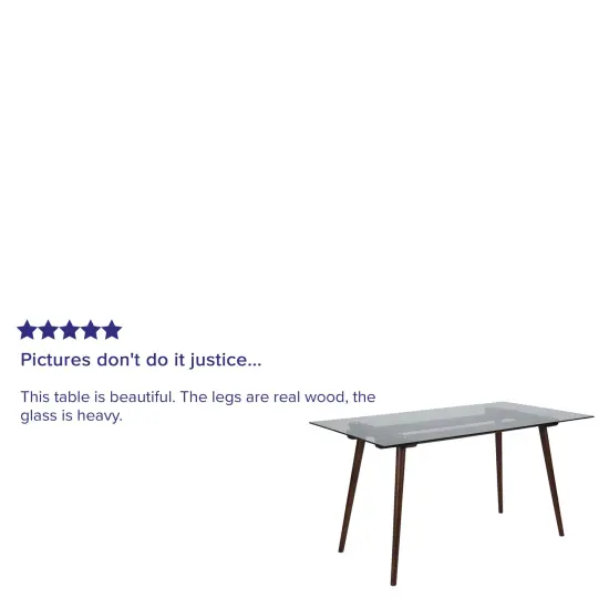 Merrick Lane Meriden 31.5" x 55" Rectangular Solid Wood Table with Glass Top Clear/Walnut {4}