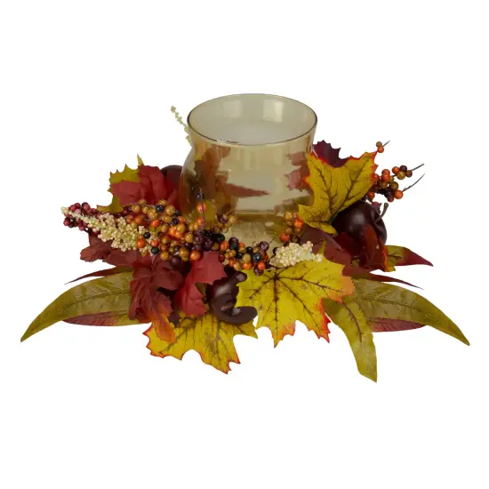 Northlight Autumn Apples and Foliage Fall Harvest Glass Hurricane Pillar Candle Holder - 15" Red {4}