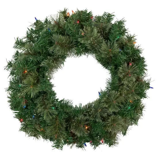 Northlight Pre-Lit Oregon Cashmere Pine Artificial Christmas Wreath - 24" - Multi Lights Green {1}