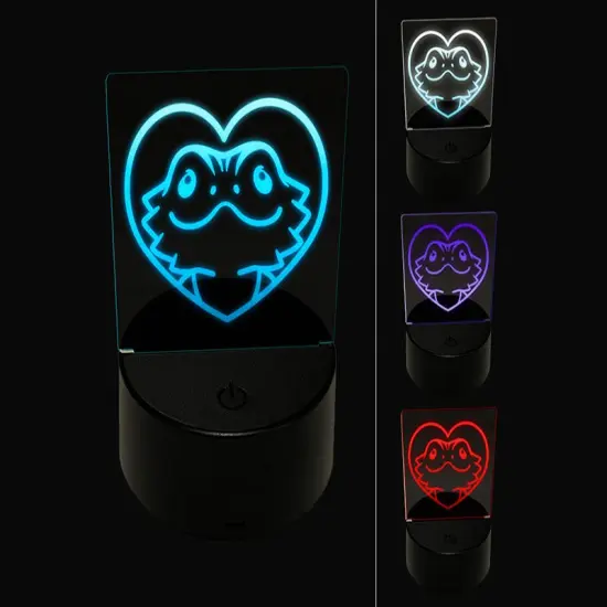 Bearded Dragon Lizard Inside of Heart 3D Illusion LED Night Light Sign Nightstand Desk Lamp {1}