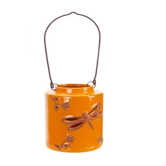 Melrose 12.5" Orange Cut-Out Dragonfly Tea Light or Votive Candle Holder {1}