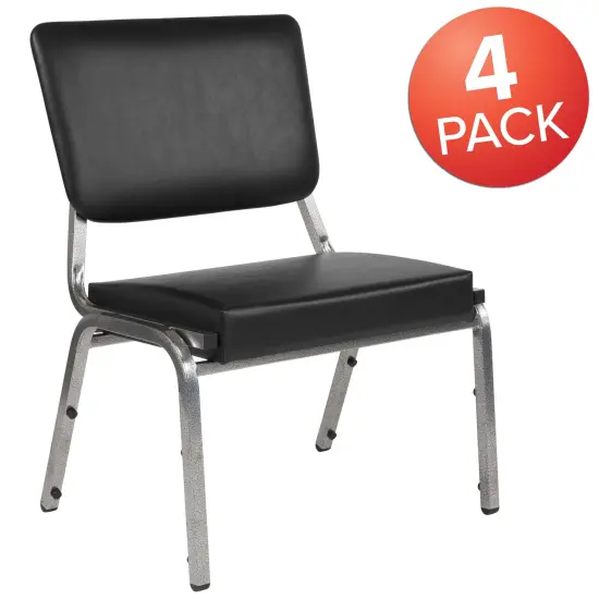 Emma and Oliver 4 Pk. 1000 lb. Rated Antimicrobial Bariatric medical Reception Chair Black Vinyl {5}