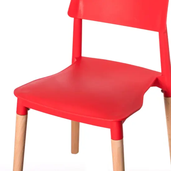 Modern Plastic Dining Chair Open Back with Beech Wood Legs Set of 4 Red {4}