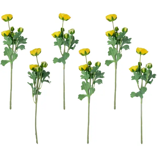 Northlight Real Touch&trade; Yellow Ranunculus Artificial Floral Sprays, Set of 6 - 21" {1}