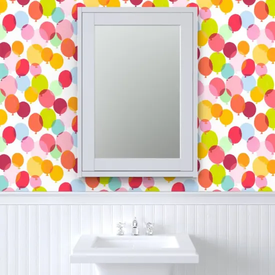 Peel & Stick Wallpaper 2FT Wide Bright Balloons Birthday Party Colorful Happy Orange Red Pink Custom Removable Wallpaper by Spoonflower {6}