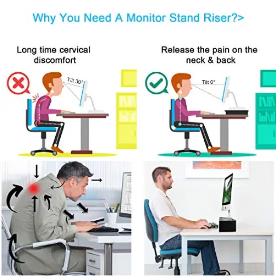 Monitor Stand Riser, 16.5 Inch 2 Tier Computer Monitor Stand, Printer Shelf Stand for Laptop Computer Screen Storage, Desktop Stand with Phone Holder and Cable Management Black {4}