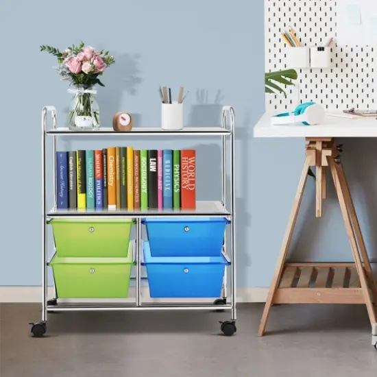 4-Drawer Utility Cart with Locking Wheels and Handles Mobile Storage Shelf for Kitchen and Bathroom Salon Blue {2}