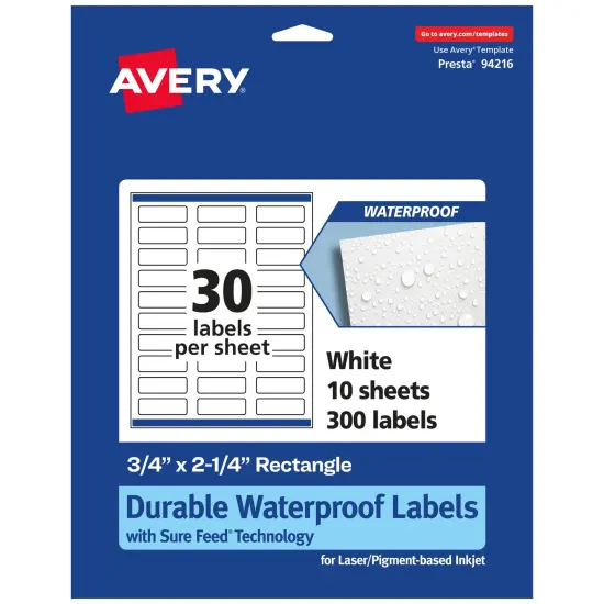 Avery Durable Waterproof Rectangle Labels with Sure Feed, .75" x 2.25" {7}