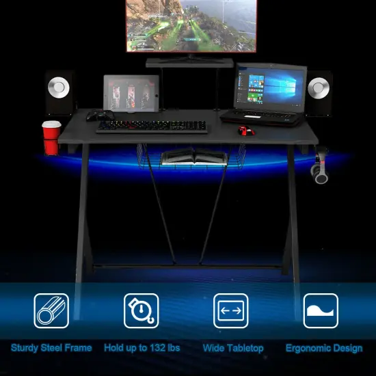 Costway Gaming Desk Computer Desk PC Table Workstation with Headphone Hook & Cup Holder {6}