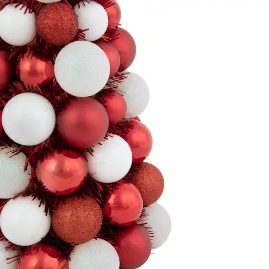Northlight 3-Finish Shatterproof Ball Christmas Tree with Tinsel - 15.75" - Red and White {6}