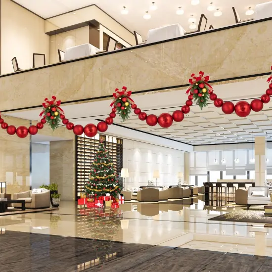 Northlight 6' Red Shiny and Matte Shatterproof Ball Christmas Swag {5}