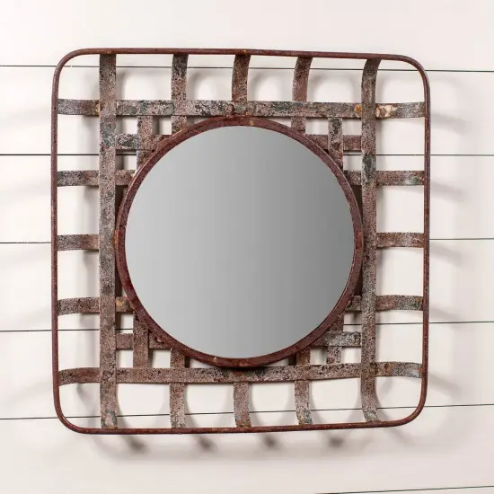 Irvins Country Tinware Metal Tobacco Basket Wall Mirror Grey {3}