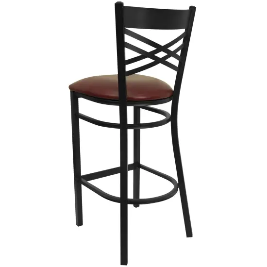 Emma and Oliver "X" Back Metal Restaurant Dining Barstool BurgVYL/BlackMetal {4}