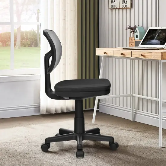 Armless Computer Chair with Height Adjustment and Curved Backrest Ideal for Home or Office Use Black {6}