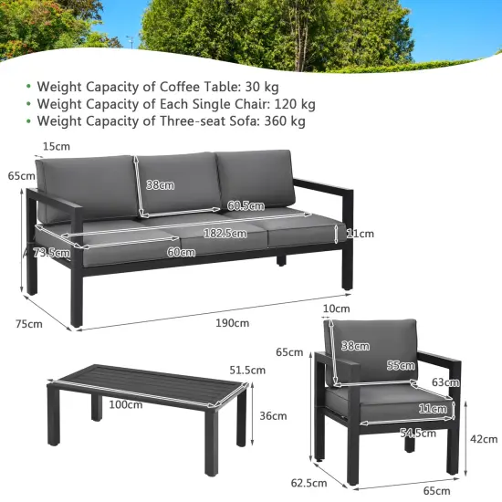 4 Pieces Outdoor Furniture Set for Backyard and Poolside-Gray {4}