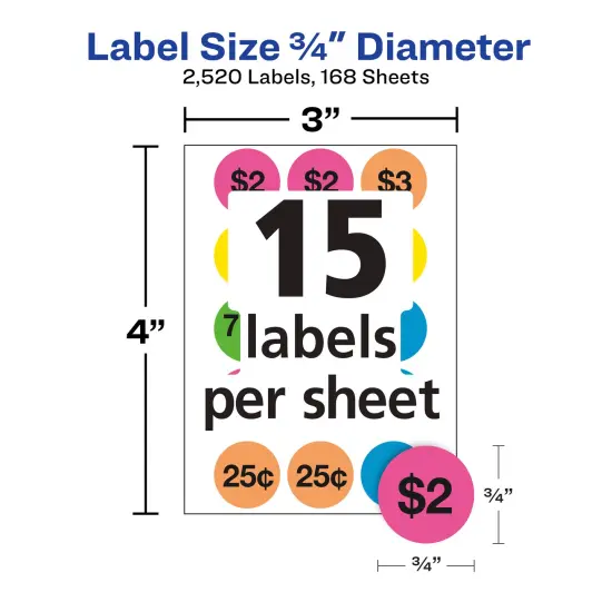 Avery Garage Sale Removable Labels, 3/4 Inch Round Labels, Assorted Colors, Non-Printable, 8 Packs, 2,520 Pricing Stickers Total (21930) {5}