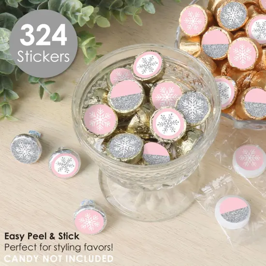 Big Dot of Happiness Pink Winter Wonderland - Holiday Snowflake Birthday and Baby Shower Small Round Candy Stickers - Party Favor Labels - 324 Count {3}