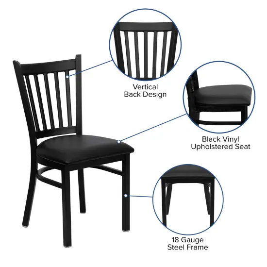 Emma and Oliver Vertical Back Metal Restaurant Dining Chair BlackVYL/BlackMetal {2}