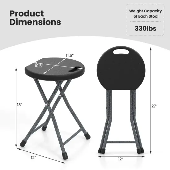 Costway 1/2 PCS 18"HFolding Stool Portable & Foldable Camping Chair with Built-in Handle Black {3}