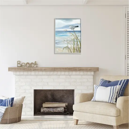 Stupell Industries Bird & Abstract Beach Framed Giclee Art Gray Frame {2}