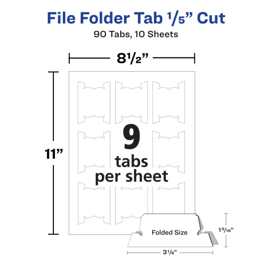 Avery Printable Hanging File Folder Tabs, 1/5 Cut, White, 90 Total (5567) {6}