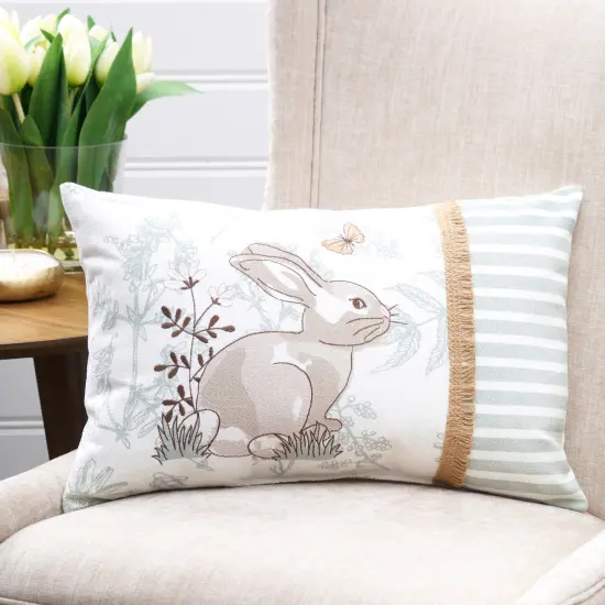 Easter Spring Garden Toile Bunnie Bunny Accent Lumbar Throw Pillow, 13" x 20" {5}