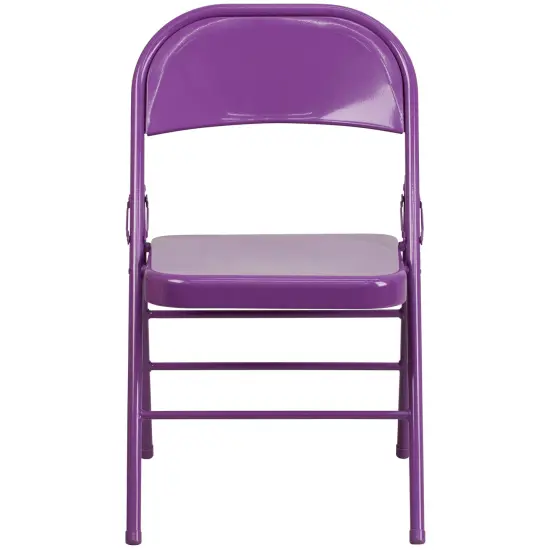 Emma and Oliver 2 Pack Home & Office Colorful Metal Folding Chair Teen and Event Seating Impulsive Purple {3}