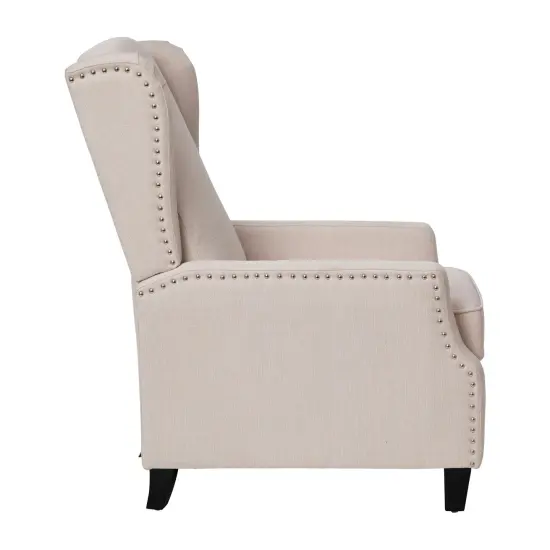 Merrick Lane Mauro Contemporary Pushback Recliner with Accent Nail Trim-Wingback Manual Recliner Cream {5}