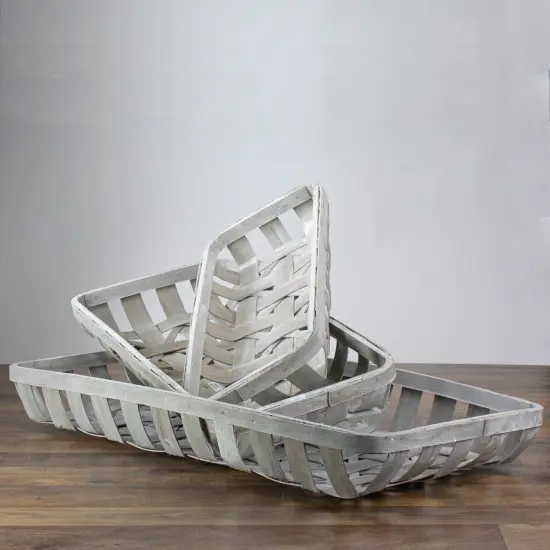 Raz Set of 3 White Washed Rectangular Woven Baskets 32.75" {3}