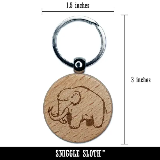 Fuzzy Fluffy Wooly Mammoth Engraved Wood Round Keychain Tag Charm {2}