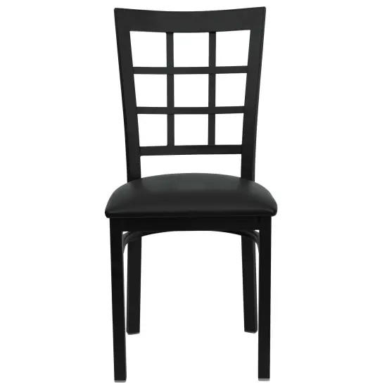 Emma and Oliver Window Back Metal Restaurant Dining Chair BlackVYL/BlackMetal {3}