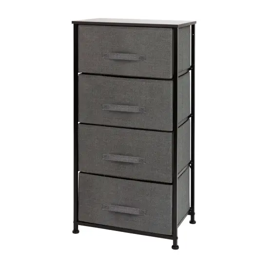 Emma and Oliver 4 Drawer Vertical Storage Dresser with Wood Top & Fabric Pull Drawers Black/Gray {1}