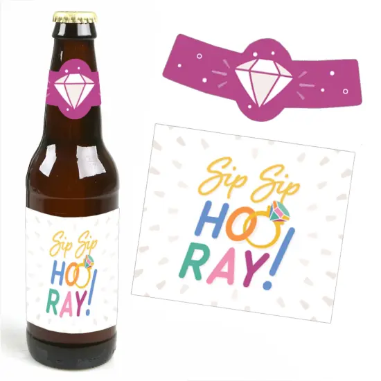 Big Dot of Happiness Just Engaged - Colorful - Engagement Party Decorations for Women and Men - 6 Beer Bottle Label Stickers and 1 Carrier {4}