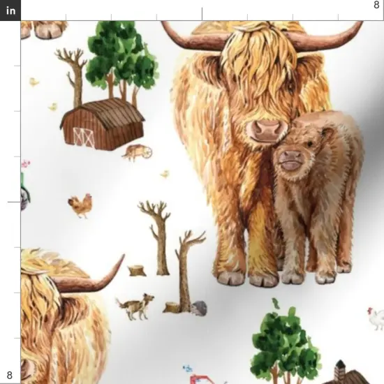 Various Fabrics by the Yard or Fat Quarter Highland Cow Scottish Shaggy Calf Farm Scotland Barnyard Animal Barn Custom Printed Fabric by Spoonflower {4}